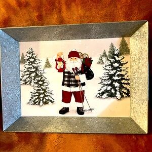 Super cute New galvanized Christmas tray, 16”X 12”s, beautiful painted Santa